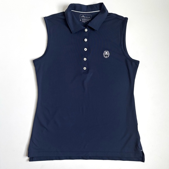 Peter Millar Golf Banded Sport Sleeveless Button Golf Shirts in Navy Blue Medium - Picture 8 of 17